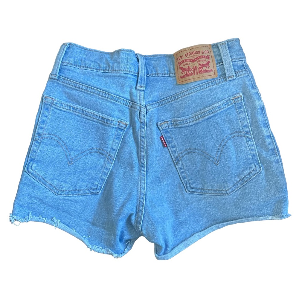 Levis Womens High Rise Cut Off Denim Short Jeans Cotton Distressed Blue Size 25